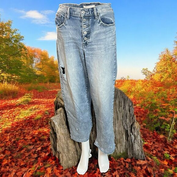 eunina Dawn High Rise Wide‎ Leg Crop Denim Button Fly Jeans Size 9 - Picture 1 of 10